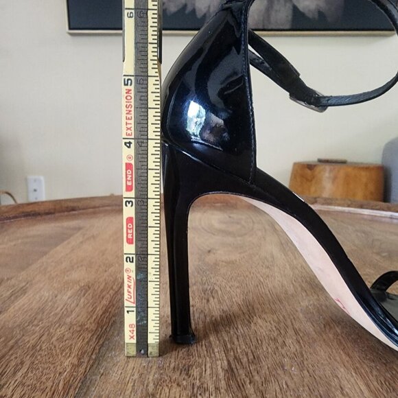 Stuart Weitzman $475 Nudistsong Strap Sandal 100mm Black Patent Leather Size 7 - Picture 10 of 11